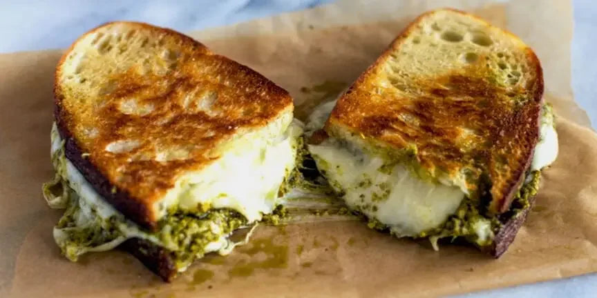 Baked & Grilled Cheese Pesto Sandwich