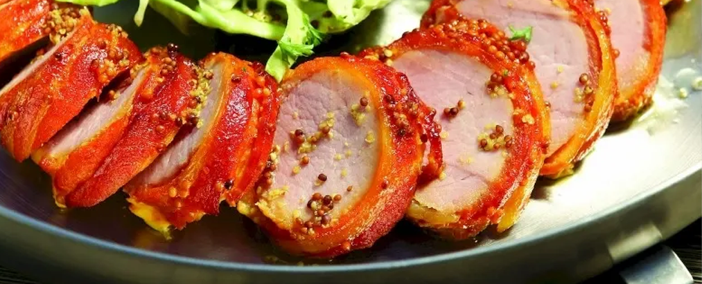 Bacon Wrapped Pork Tenderloin with Cabbage Slaw Recipe
